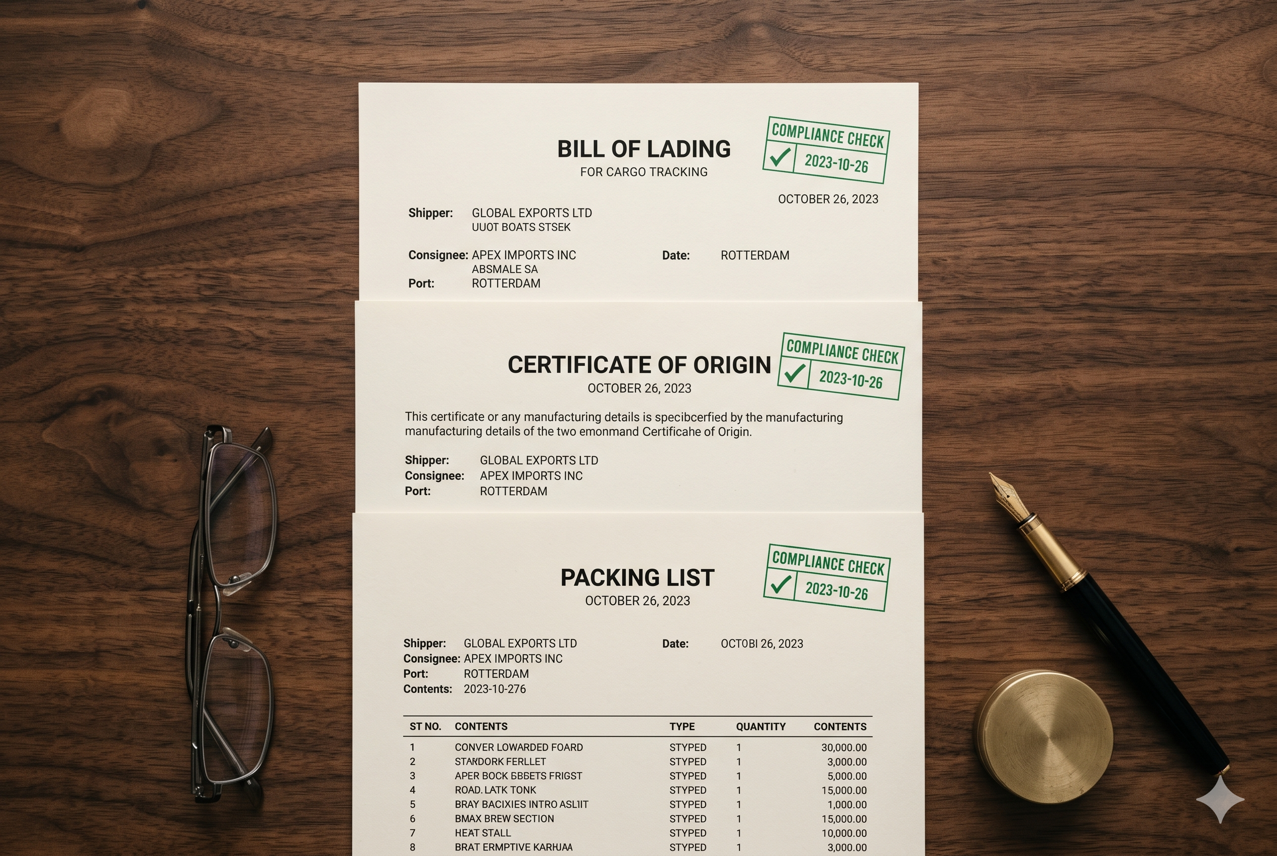 A signed Bill of Lading with compliance stamps